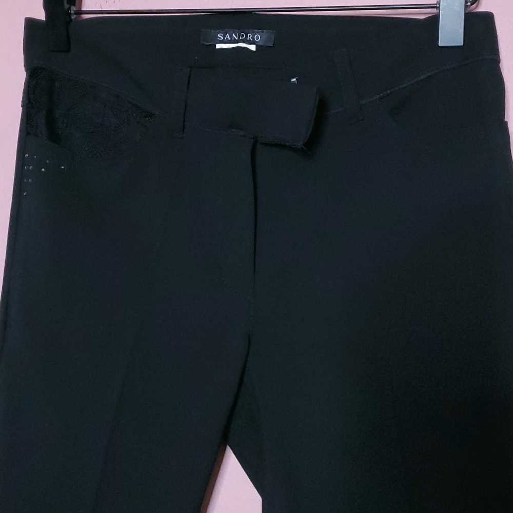 Sandro Lace Trim Black Trouser Pants View 2